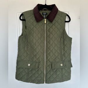 Jones New York Quilted Vest in Olive and Brown